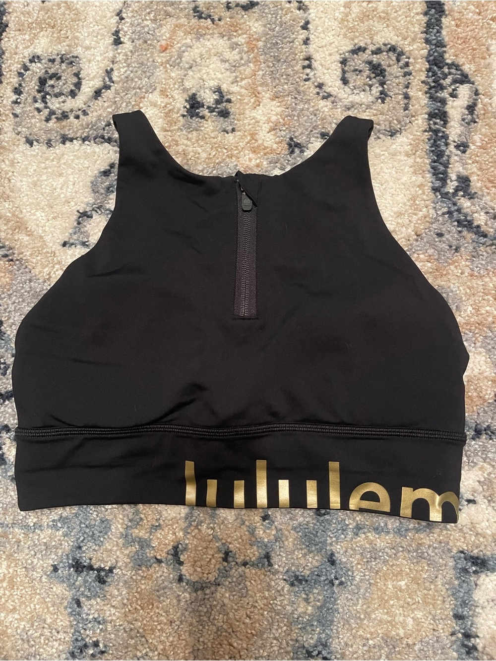 Lululemon Black Gold Logo Zip Sports Bra